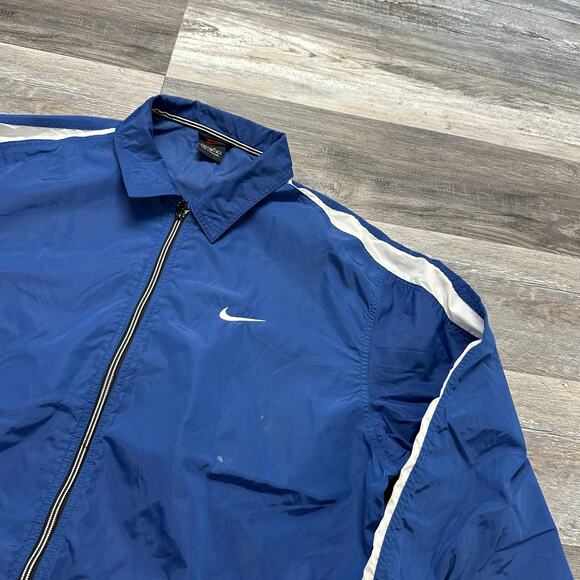Vintage Nike Windbreaker Jacket 90s Blue Mens‎ L Full Zip Swoosh Athletic Nylon - Picture 1 of 9